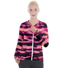 Pink  Waves Abstract Series No2 Casual Zip Up Jacket by DimitriosArt