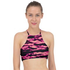 Pink  Waves Abstract Series No2 Racer Front Bikini Top by DimitriosArt