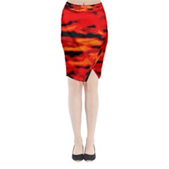 Red  Waves Abstract Series No16 Midi Wrap Pencil Skirt by DimitriosArt