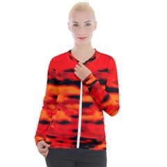 Red  Waves Abstract Series No16 Casual Zip Up Jacket