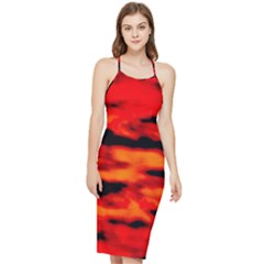 Red  Waves Abstract Series No16 Bodycon Cross Back Summer Dress by DimitriosArt