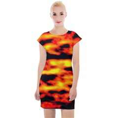 Red  Waves Abstract Series No18 Cap Sleeve Bodycon Dress by DimitriosArt