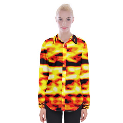 Red  Waves Abstract Series No19 Womens Long Sleeve Shirt by DimitriosArt