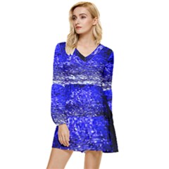 Blue Waves Flow Series 1 Tiered Long Sleeve Mini Dress by DimitriosArt