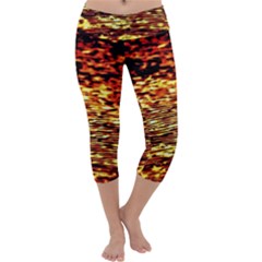 Yellow Waves Flow Series 1 Capri Yoga Leggings by DimitriosArt