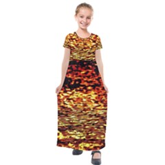 Yellow Waves Flow Series 1 Kids  Short Sleeve Maxi Dress by DimitriosArt