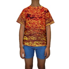 Red Waves Flow Series 2 Kids  Short Sleeve Swimwear by DimitriosArt