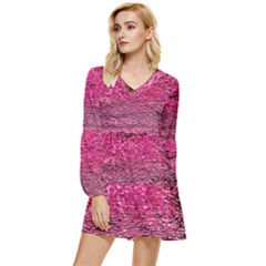 Pink  Waves Flow Series 1 Tiered Long Sleeve Mini Dress by DimitriosArt