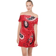 Floral Pattern Paisley Style Paisley Print   Off Shoulder Chiffon Dress by Eskimos