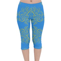 Floral Folk Damask Pattern Fantasy Flowers Floral Geometric Fantasy Velvet Capri Leggings  by Eskimos