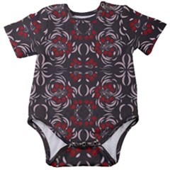 Floral Folk Damask Pattern Fantasy Flowers Floral Geometric Fantasy Baby Short Sleeve Onesie Bodysuit by Eskimos