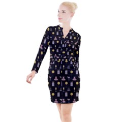 Shiny New Year Things Button Long Sleeve Dress by SychEva