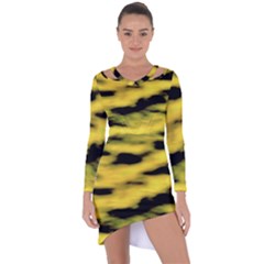 Yellow Waves Flow Series 1 Asymmetric Cut-out Shift Dress by DimitriosArt