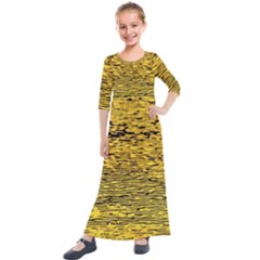 Yellow Waves Flow Series 2 Kids  Quarter Sleeve Maxi Dress by DimitriosArt