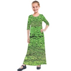 Green Waves Flow Series 2 Kids  Quarter Sleeve Maxi Dress by DimitriosArt