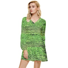 Green Waves Flow Series 2 Tiered Long Sleeve Mini Dress by DimitriosArt