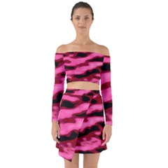 Pink  Waves Flow Series 3 Off Shoulder Top With Skirt Set by DimitriosArt