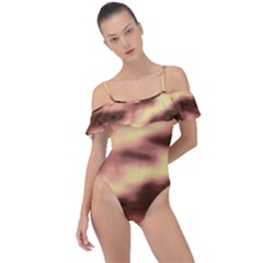 Gold Waves Flow Series 2 Frill Detail One Piece Swimsuit by DimitriosArt