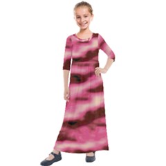 Pink  Waves Flow Series 6 Kids  Quarter Sleeve Maxi Dress by DimitriosArt