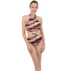 Pink  Waves Flow Series 7 Halter Side Cut Swimsuit by DimitriosArt