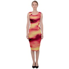 Red Waves Flow Series 3 Sleeveless Pencil Dress by DimitriosArt