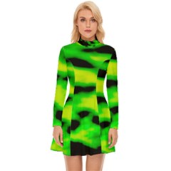 Green Waves Flow Series 3 Long Sleeve Velour Longline Dress by DimitriosArt