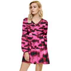 Pink  Waves Flow Series 9 Tiered Long Sleeve Mini Dress by DimitriosArt