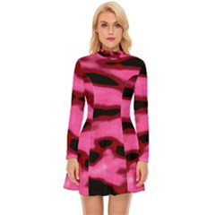 Pink  Waves Flow Series 9 Long Sleeve Velour Longline Dress by DimitriosArt