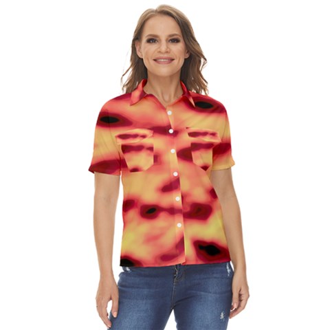 Red Waves Flow Series 4 Women s Short Sleeve Double Pocket Shirt by DimitriosArt