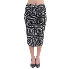 Black And White Abstract Tribal Print Midi Pencil Skirt