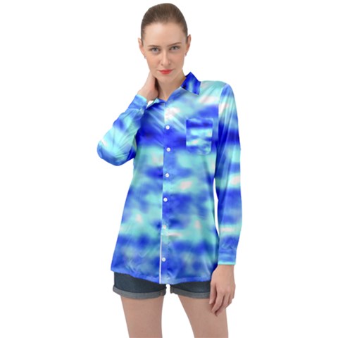 Blue Waves Flow Series 5 Long Sleeve Satin Shirt by DimitriosArt