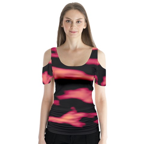 Red Waves Flow Series 5 Butterfly Sleeve Cutout Tee  by DimitriosArt