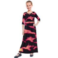 Red Waves Flow Series 5 Kids  Quarter Sleeve Maxi Dress by DimitriosArt