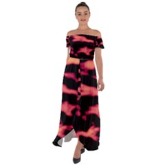 Red Waves Flow Series 5 Off Shoulder Open Front Chiffon Dress by DimitriosArt