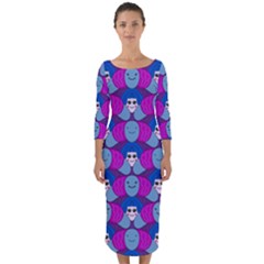 Abstract Quarter Sleeve Midi Bodycon Dress by SychEva