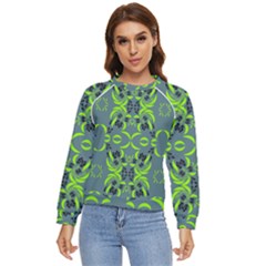 Floral Folk Damask Pattern  Women s Long Sleeve Raglan Tee