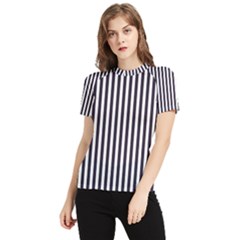 Minimalistic Black And White Stripes, Vertical Lines Pattern Women s Short Sleeve Rash Guard by Casemiro