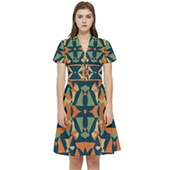 Abstract Pattern Geometric Backgrounds   Short Sleeve Waist Detail Dress