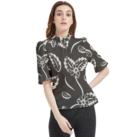 Folk Flowers Print Floral Pattern Ethnic Art Frill Neck Blouse by Eskimos