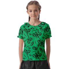 Folk Flowers Print Floral Pattern Ethnic Art Kids  Frill Chiffon Blouse