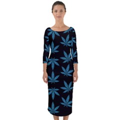 Weed Pattern Quarter Sleeve Midi Bodycon Dress by Valentinaart