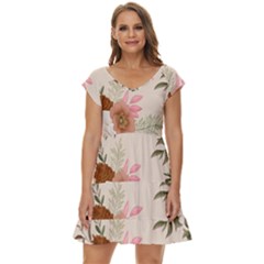 Floral Pattern Short Sleeve Tiered Mini Dress