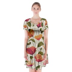 Floral Pattern Short Sleeve V-neck Flare Dress by Valentinaart