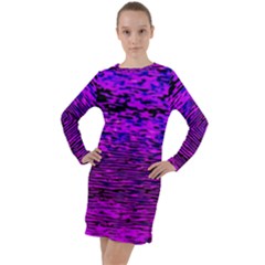 Magenta Waves Flow Series 2 Long Sleeve Hoodie Dress by DimitriosArt