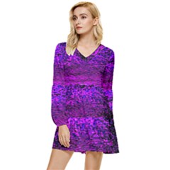 Magenta Waves Flow Series 2 Tiered Long Sleeve Mini Dress by DimitriosArt