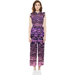 Purple  Waves Abstract Series No2 Women s Frill Top Chiffon Jumpsuit by DimitriosArt