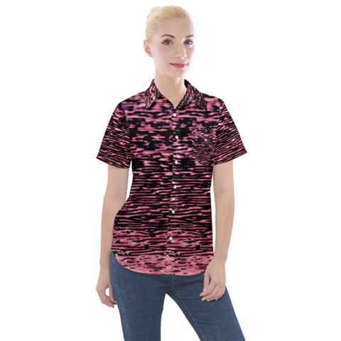 Pink  Waves Flow Series 11 Women s Short Sleeve Pocket Shirt by DimitriosArt