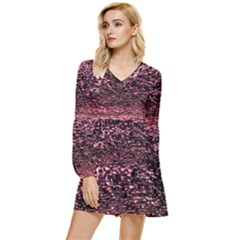 Pink  Waves Flow Series 11 Tiered Long Sleeve Mini Dress by DimitriosArt