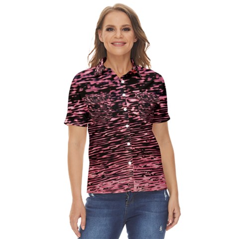 Pink  Waves Flow Series 11 Women s Short Sleeve Double Pocket Shirt by DimitriosArt