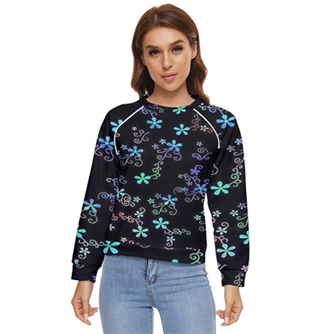 Flowers Pattern Women s Long Sleeve Raglan Tee by Sparkle